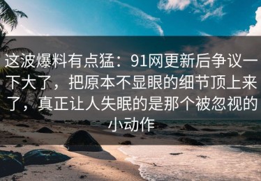 这波爆料有点猛：91网更新后争议一下大了，把原本不显眼的细节顶上来了，真正让人失眠的是那个被忽视的小动作