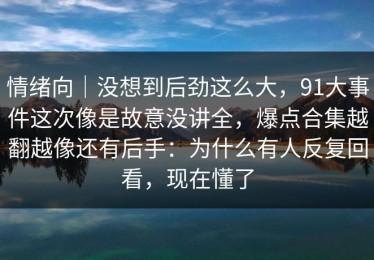 情绪向｜没想到后劲这么大，91大事件这次像是故意没讲全，爆点合集越翻越像还有后手：为什么有人反复回看，现在懂了