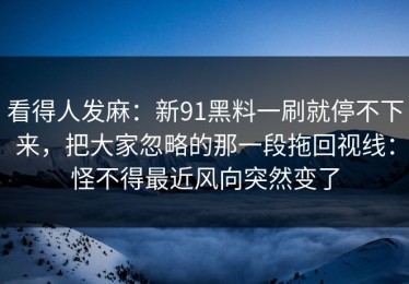 看得人发麻：新91黑料一刷就停不下来，把大家忽略的那一段拖回视线：怪不得最近风向突然变了
