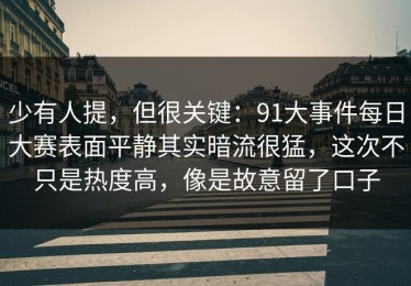 少有人提，但很关键：91大事件每日大赛表面平静其实暗流很猛，这次不只是热度高，像是故意留了口子