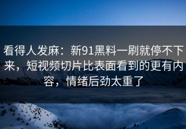 看得人发麻：新91黑料一刷就停不下来，短视频切片比表面看到的更有内容，情绪后劲太重了