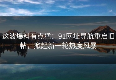 这波爆料有点猛：91网址导航重启旧帖，掀起新一轮热度风暴