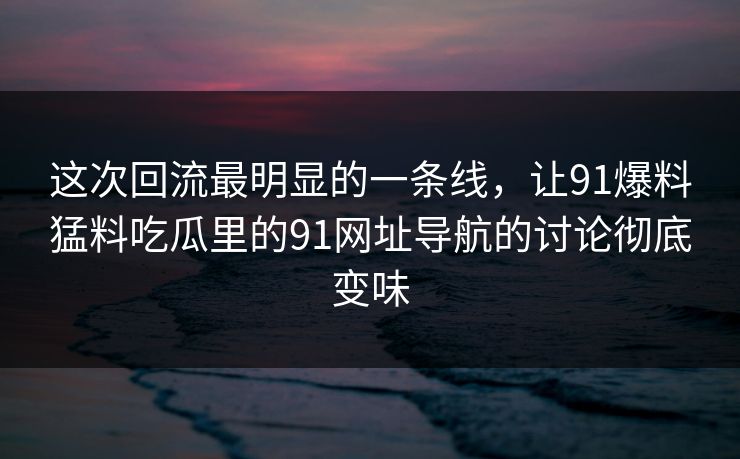 这次回流最明显的一条线，让91爆料猛料吃瓜里的91网址导航的讨论彻底变味