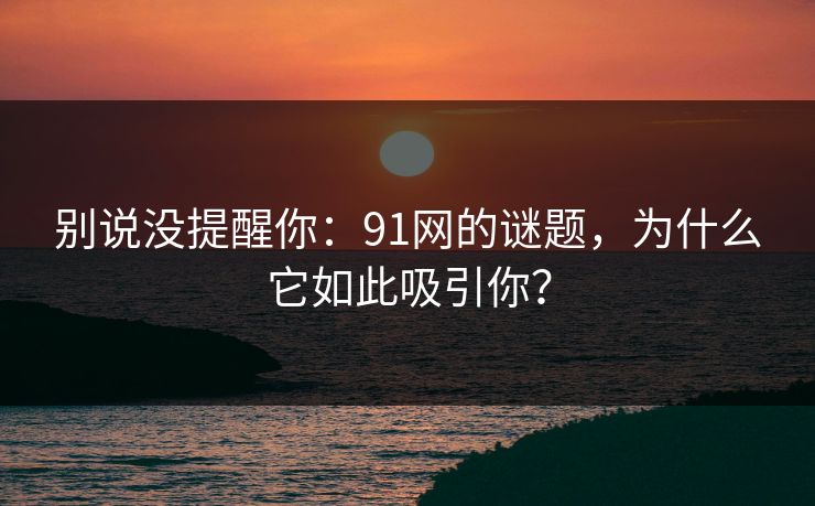 别说没提醒你：91网的谜题，为什么它如此吸引你？