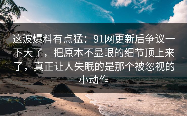 这波爆料有点猛：91网更新后争议一下大了，把原本不显眼的细节顶上来了，真正让人失眠的是那个被忽视的小动作